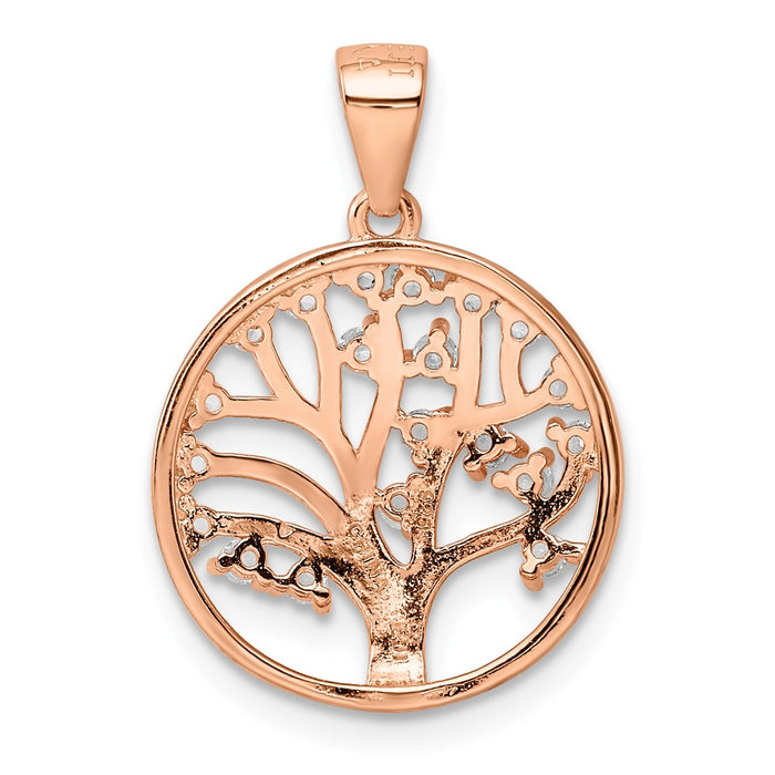 Million Charms 925 Sterling Silver Rose-Tone Created White Sapphire Tree Of Life Pendant