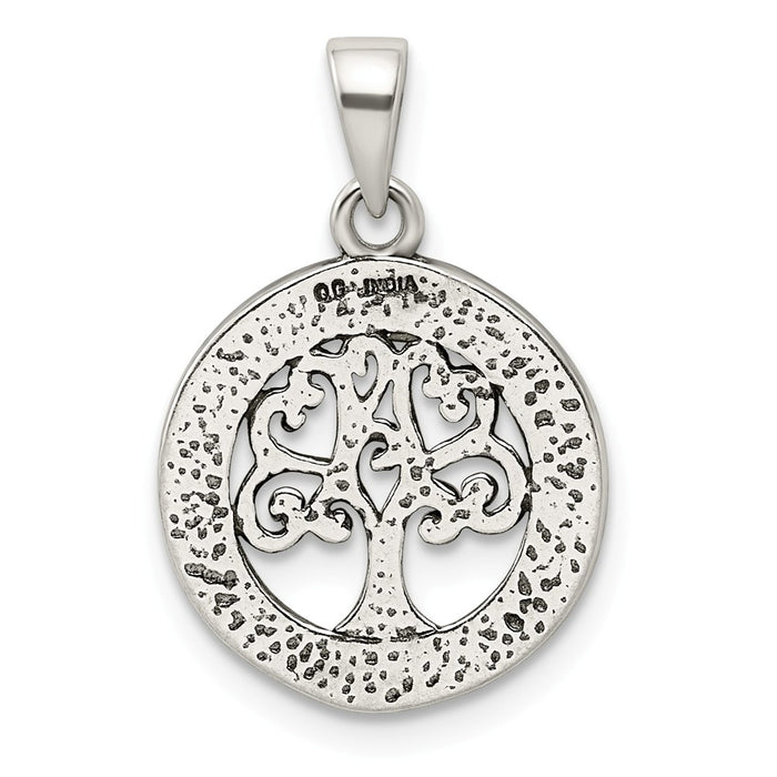 Million Charms 925 Sterling Silver Antiqued Enamel Glitter Enamel Tree In Circle Pendant