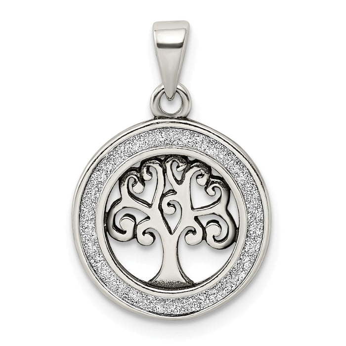 Million Charms 925 Sterling Silver Antiqued Enamel Glitter Enamel Tree In Circle Pendant