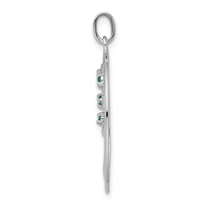 Million Charms 925 Sterling Silver Rhodium-Plated Green Glass Buds Oval Tree Pendant