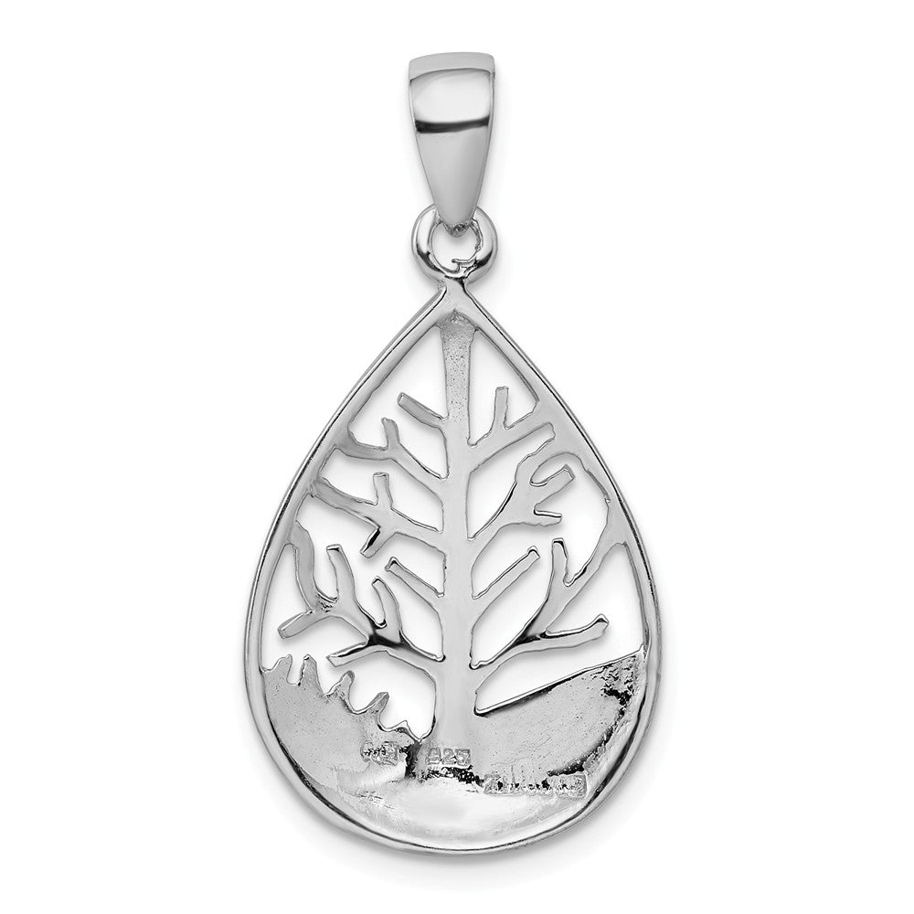 Million Charms 925 Sterling Silver Rhodium-Plated Polished Tree Teardrop Pendant