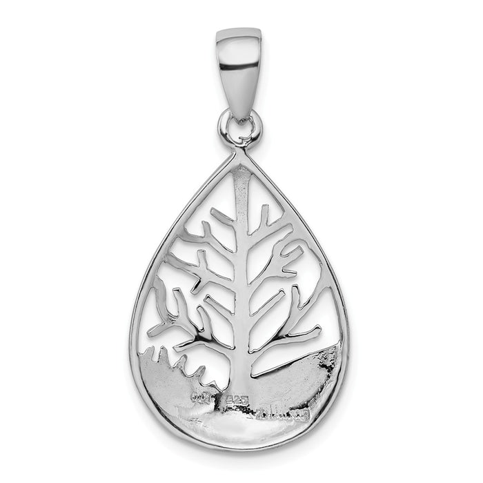 Million Charms 925 Sterling Silver Rhodium-Plated Polished Tree Teardrop Pendant