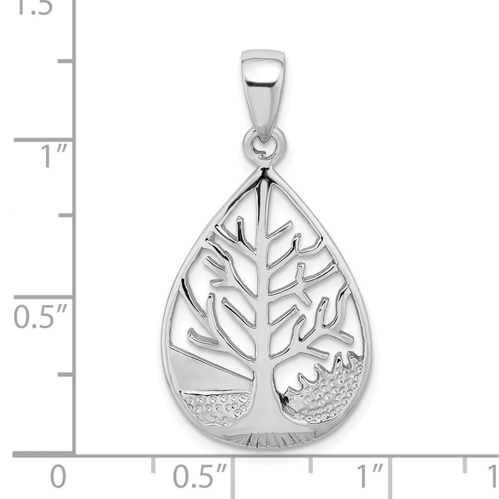 Million Charms 925 Sterling Silver Rhodium-Plated Polished Tree Teardrop Pendant