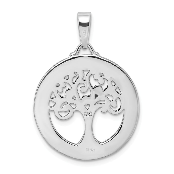 Million Charms 925 Sterling Silver Rhodium-Plated White Mop Tree Of Life Pendant