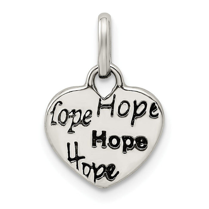 Million Charms 925 Sterling Silver Antiqued, Polished Hope Heart Charm