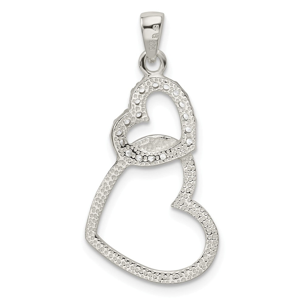 Million Charms 925 Sterling Silver Polished (Cubic Zirconia) CZ Double Heart Pendant