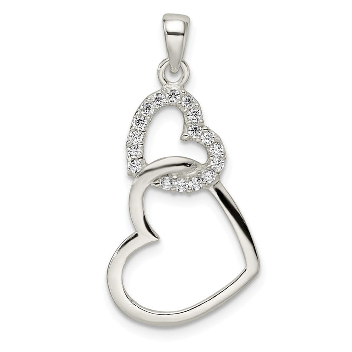 Million Charms 925 Sterling Silver Polished (Cubic Zirconia) CZ Double Heart Pendant