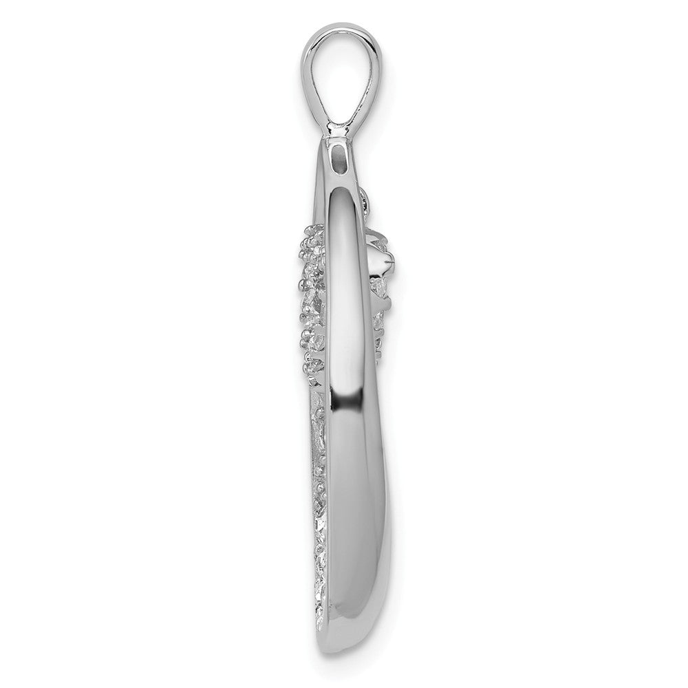 Million Charms 925 Sterling Silver Rhodium-Plated (Cubic Zirconia) CZ Oval With Dangle Heart Pendant
