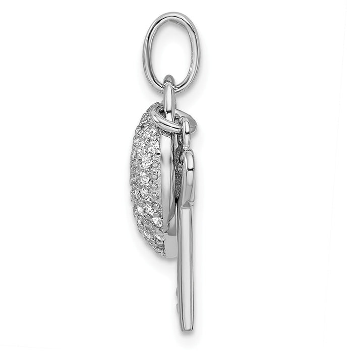 Million Charms 925 Sterling Silver Rhodium-Plated (Cubic Zirconia) CZ Heart Lock & Key Pendant