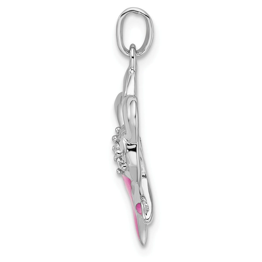 Million Charms 925 Sterling Silver Rhodium-Plated Enamel (Cubic Zirconia) CZ Ribbon Heart Pendant