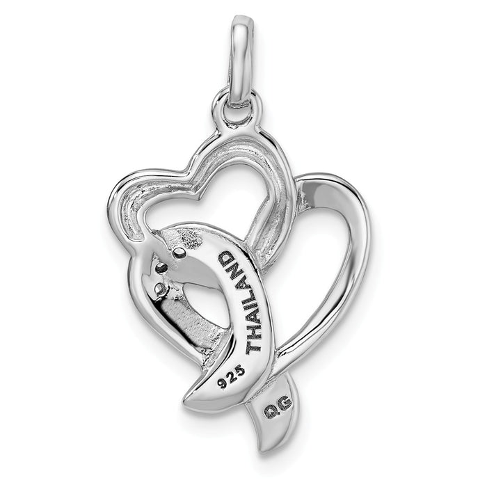 Million Charms 925 Sterling Silver Rhodium-Plated Enamel (Cubic Zirconia) CZ Ribbon Heart Pendant