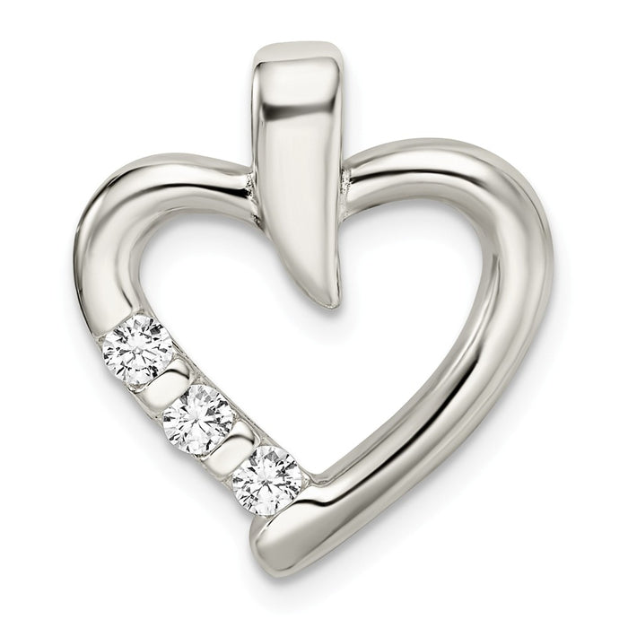 Million Charms 925 Sterling Silver Polished With (Cubic Zirconia) CZ Heart Slide