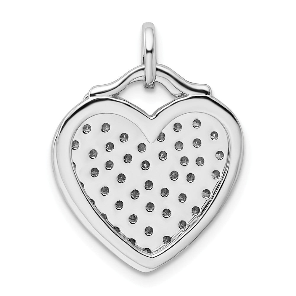 Million Charms 925 Sterling Silver Rhodium-Plated (Cubic Zirconia) CZ Two Piece Heart Pendant
