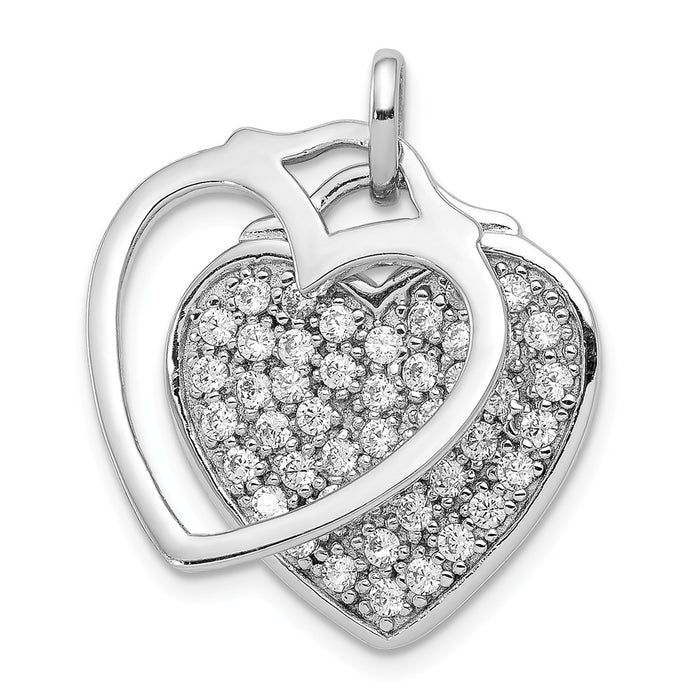 Million Charms 925 Sterling Silver Rhodium-Plated (Cubic Zirconia) CZ Two Piece Heart Pendant