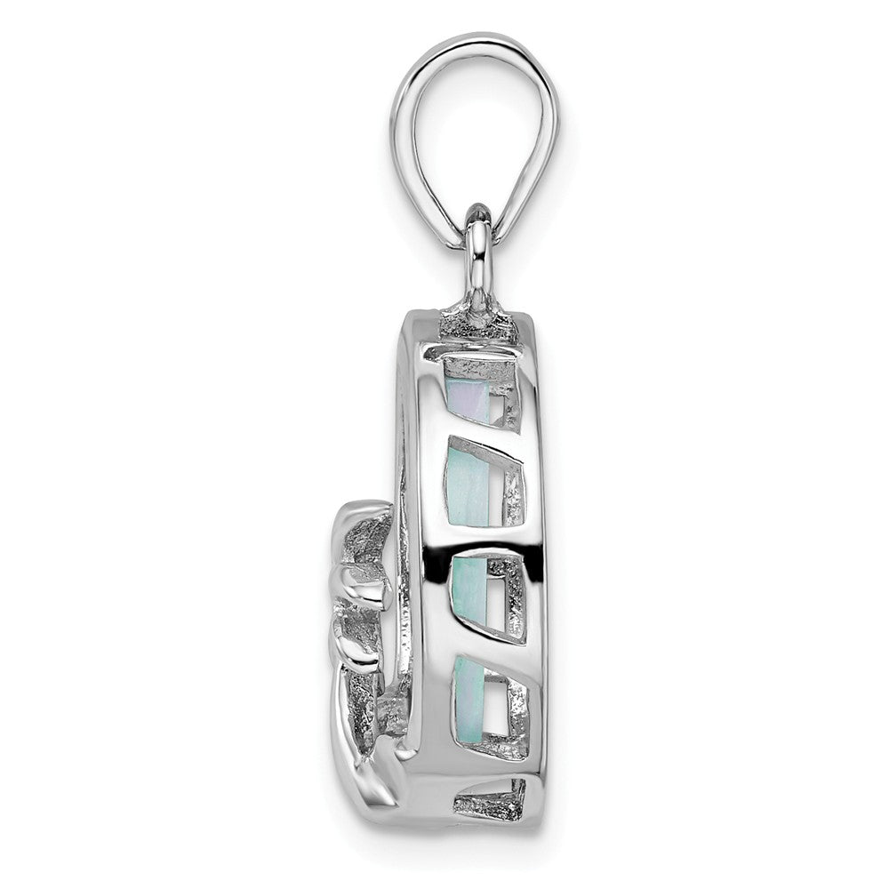 Million Charms 925 Sterling Silver Rhodium-Plated Larimar With Palm Tree Pendant