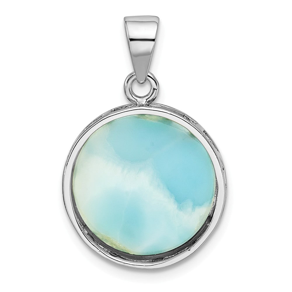 Million Charms 925 Sterling Silver Rhodium-Plated Larimar With Palm Tree Pendant