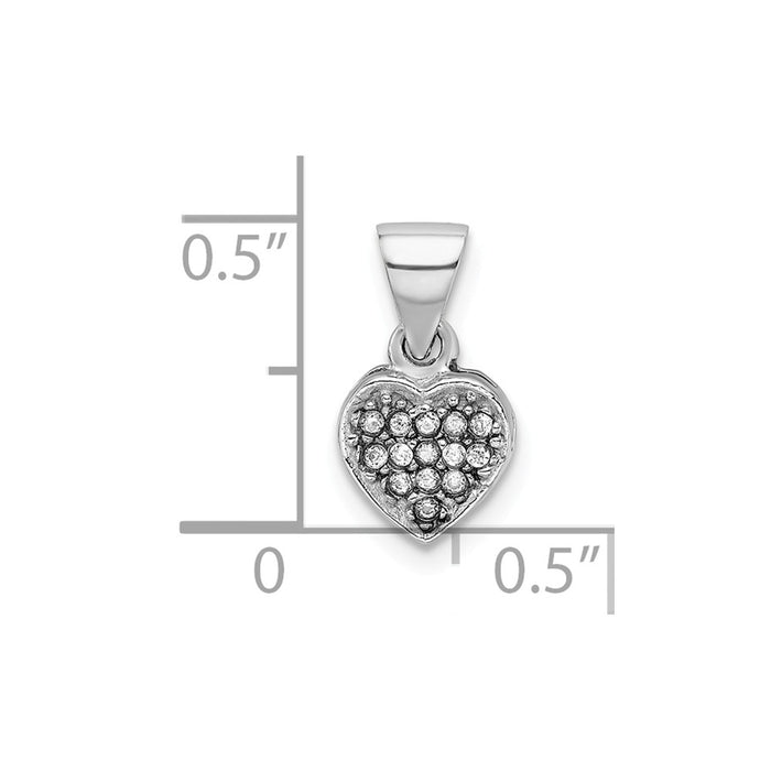 Million Charms 925 Sterling Silver Rhodium-Plated (Cubic Zirconia) CZ Polished Heart Pendant