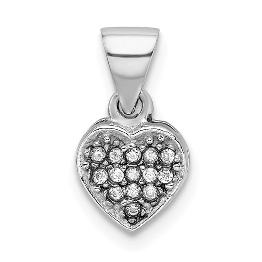 Million Charms 925 Sterling Silver Rhodium-Plated (Cubic Zirconia) CZ Polished Heart Pendant