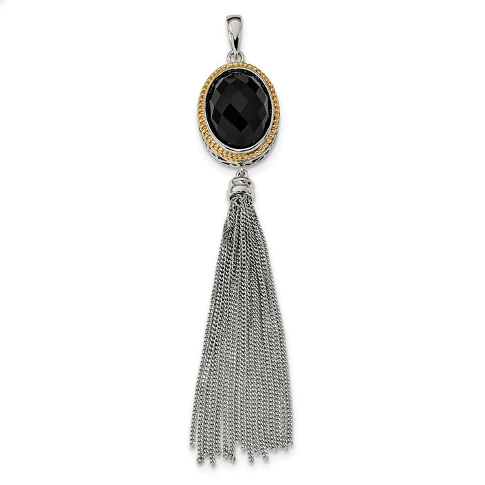 Million Charms Sterling Silver/14K Gold-Plated Faceted Black Onyx Tassel Pendant