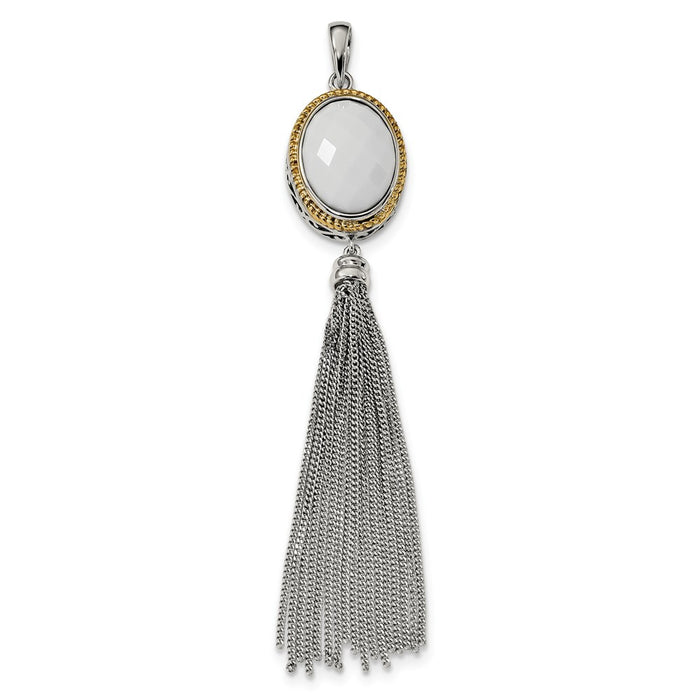 Million Charms Sterling Silver/14K Gold-Plated Faceted White Onyx Tassel Pendant