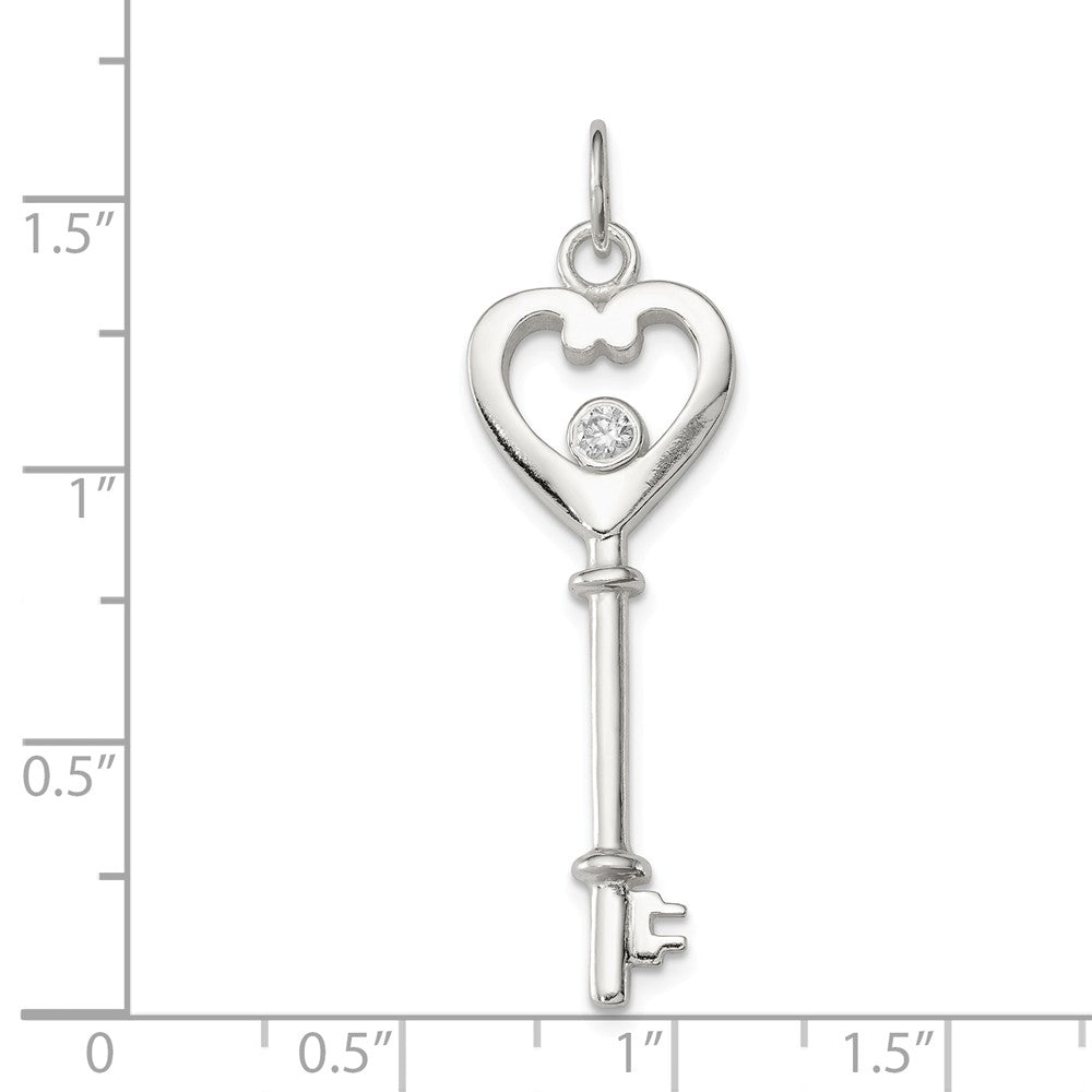 Million Charms 925 Sterling Silver Polished (Cubic Zirconia) CZ Heart Key Charm