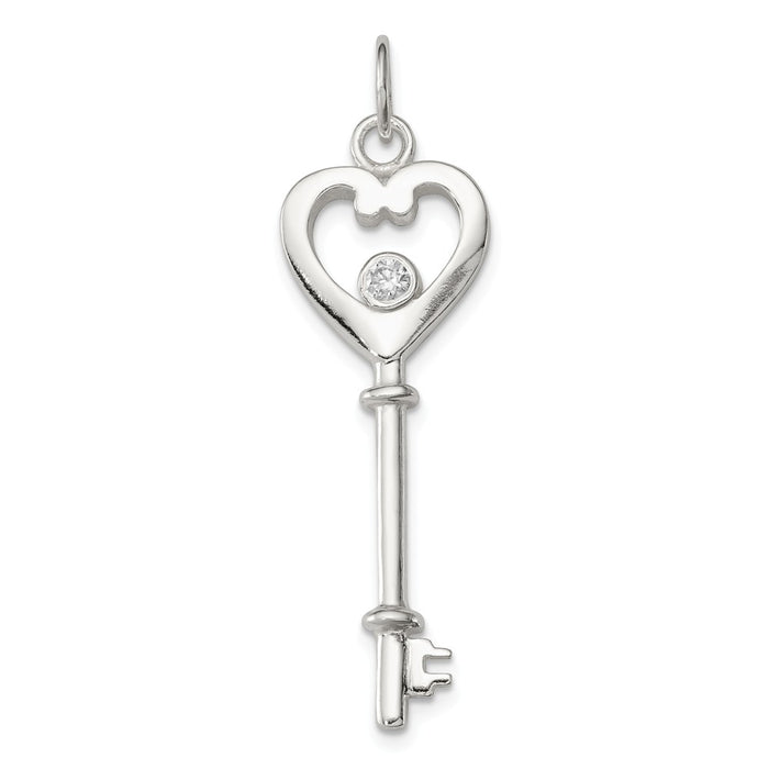 Million Charms 925 Sterling Silver Polished (Cubic Zirconia) CZ Heart Key Charm