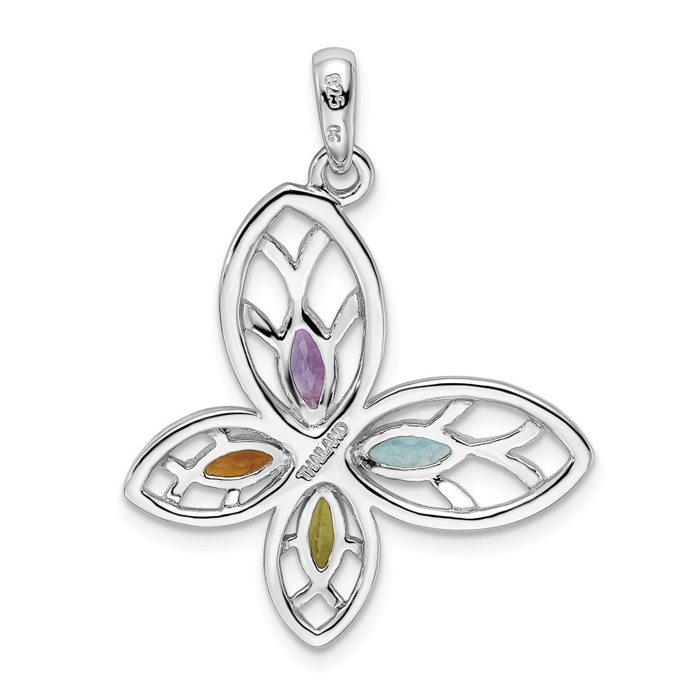 Million Charms 925 Sterling Silver Rhodium-Plated Pe Ci Am Swiss Bt Butterfly Pendant