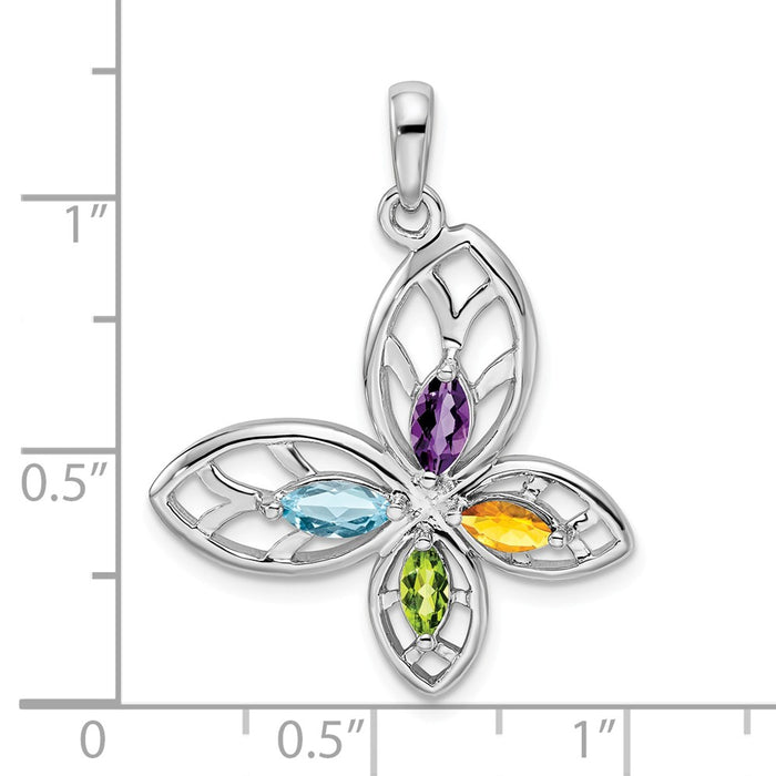 Million Charms 925 Sterling Silver Rhodium-Plated Pe Ci Am Swiss Bt Butterfly Pendant