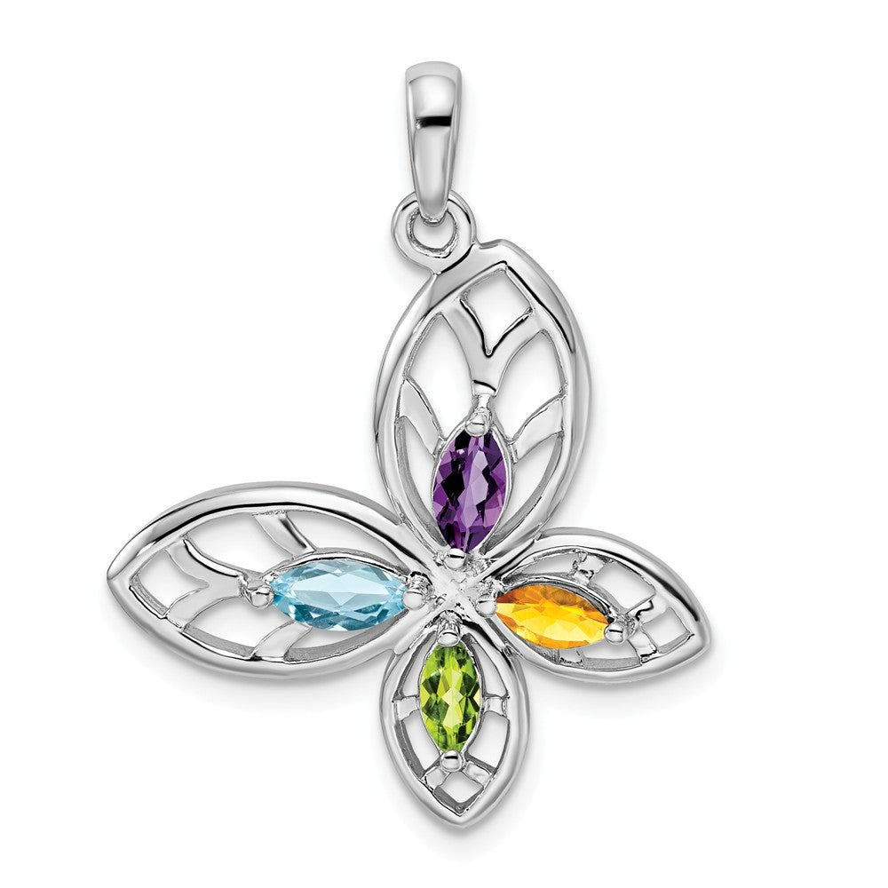 Million Charms 925 Sterling Silver Rhodium-Plated Pe Ci Am Swiss Bt Butterfly Pendant