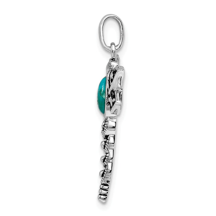 Million Charms 925 Sterling Silver Rhodium/Oxidized Recon. Turq/Marcasite Dragonfly Pendant