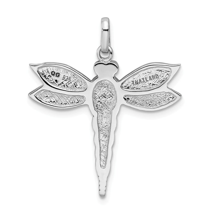 Million Charms 925 Sterling Silver Rhodium/Oxidized Recon. Turq/Marcasite Dragonfly Pendant