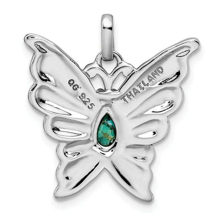 Million Charms 925 Sterling Silver Rhodium/Oxidized Reconstituted Turquoise Butterfly Pendant