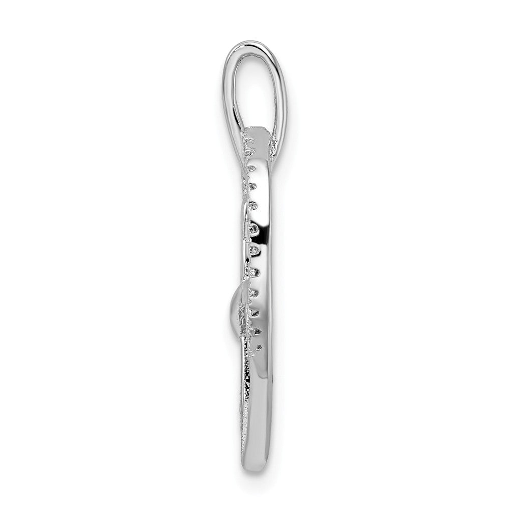 Million Charms 925 Sterling Silver Rhodium-Plated (Cubic Zirconia) CZ Heart With Cat Silhouette Pendant