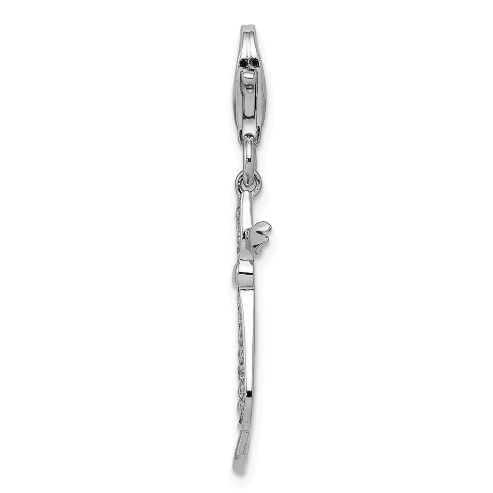 Million Charms 925 Sterling Silver Rhodium-Plated (Cubic Zirconia) CZ Cat With Lobster Clasp Charm
