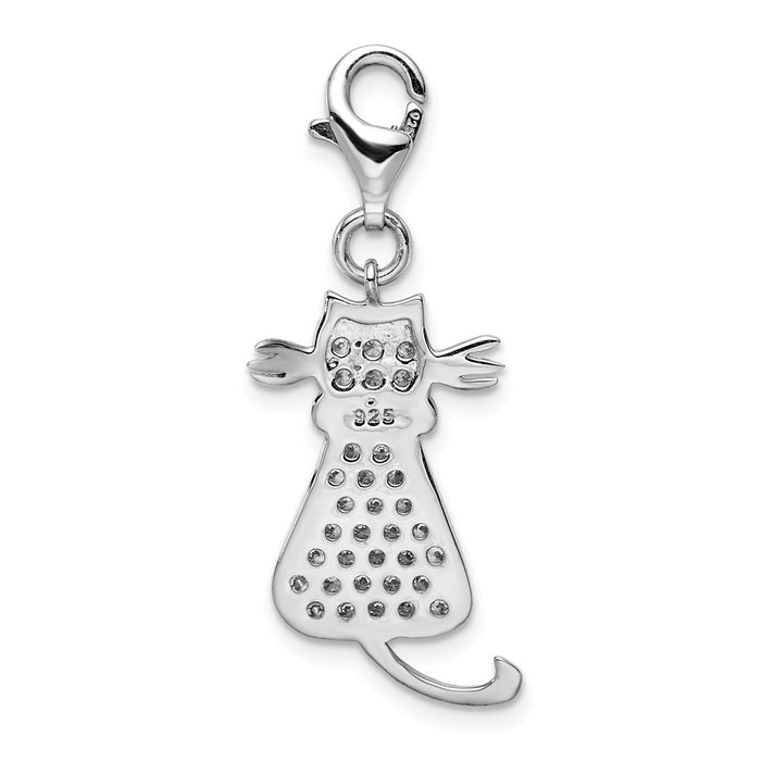 Million Charms 925 Sterling Silver Rhodium-Plated (Cubic Zirconia) CZ Cat With Lobster Clasp Charm