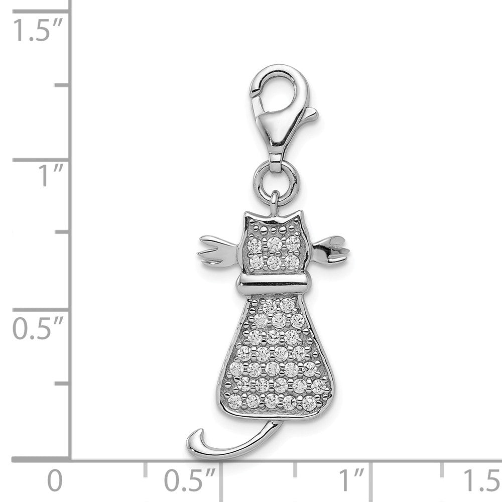 Million Charms 925 Sterling Silver Rhodium-Plated (Cubic Zirconia) CZ Cat With Lobster Clasp Charm