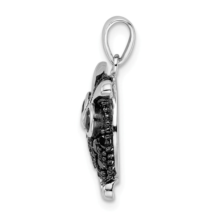 Million Charms 925 Sterling Silver Black Rhodium-plated Black (Cubic Zirconia) CZ Owl Pendant