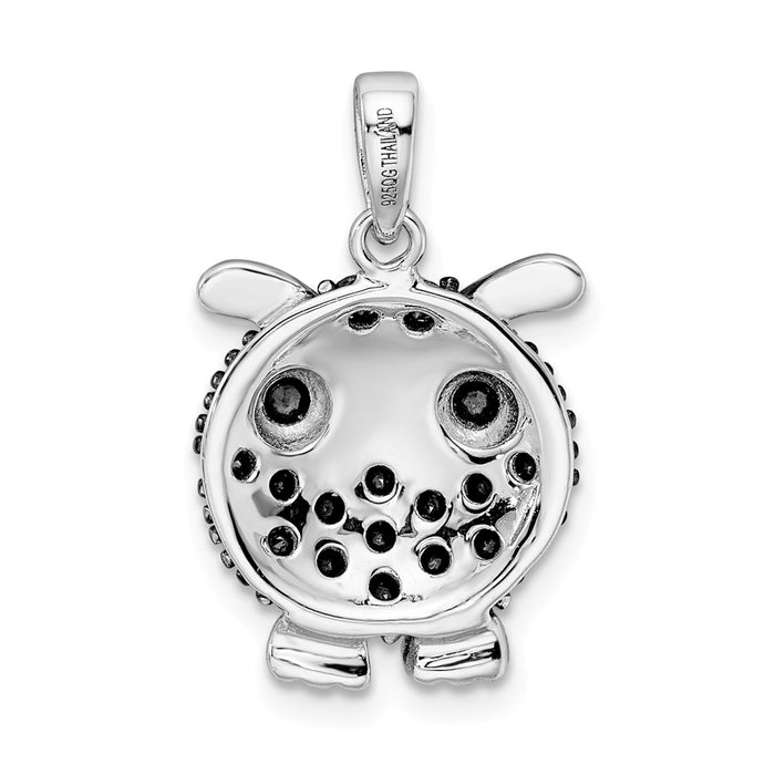 Million Charms 925 Sterling Silver Black Rhodium-plated Black (Cubic Zirconia) CZ Owl Pendant