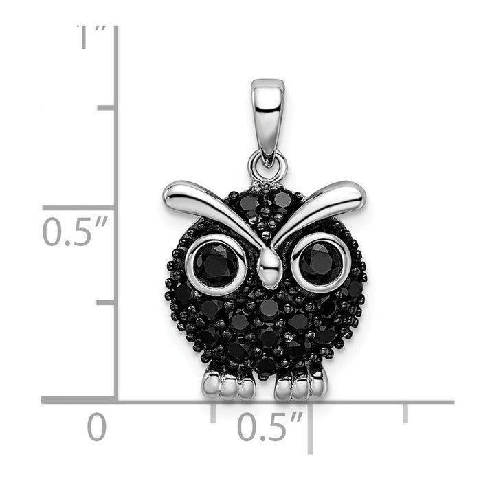 Million Charms 925 Sterling Silver Black Rhodium-plated Black (Cubic Zirconia) CZ Owl Pendant