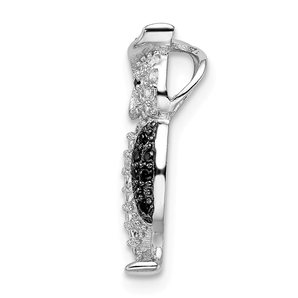 Million Charms 925 Sterling Silver Rhodium-Plated Black & White (Cubic Zirconia) CZ Owl Slide Pendant