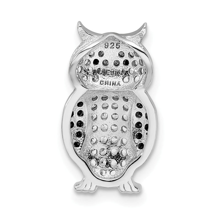 Million Charms 925 Sterling Silver Rhodium-Plated Black & White (Cubic Zirconia) CZ Owl Slide Pendant