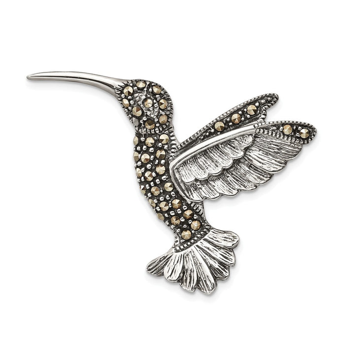 925 Sterling Silver Antiqued Marcasite Hummingbird Pin