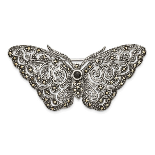 925 Sterling Silver Antiqued Marcasite Butterfly Pin