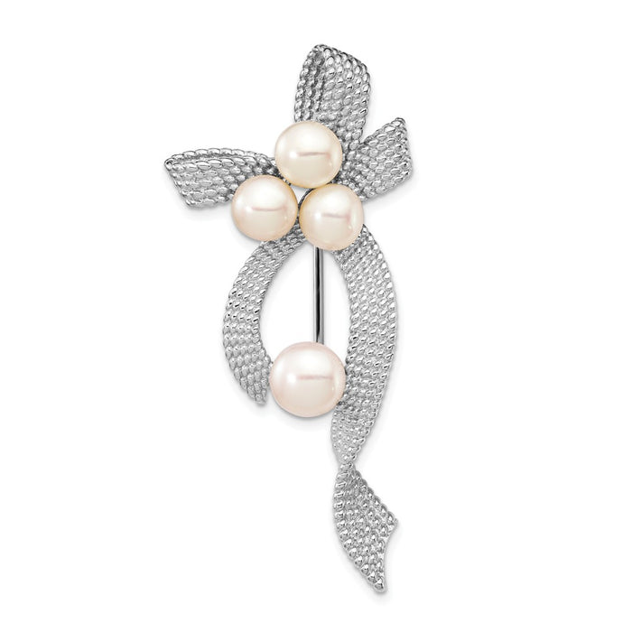 925 Sterling Silver Rhodium Plated 5-6mm White Button FWC Pearl Brooch