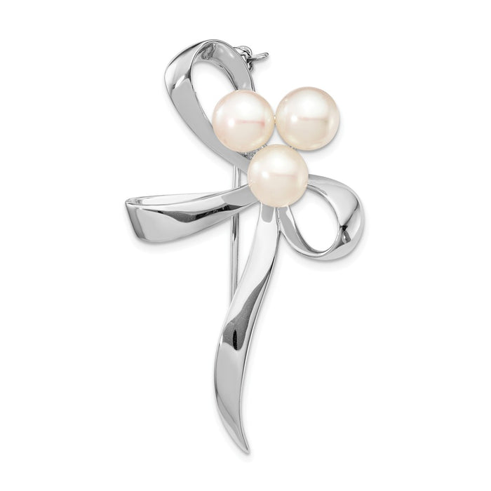 925 Sterling Silver Rhodium Plated 7-8mm White Button FWC Pearl Brooch