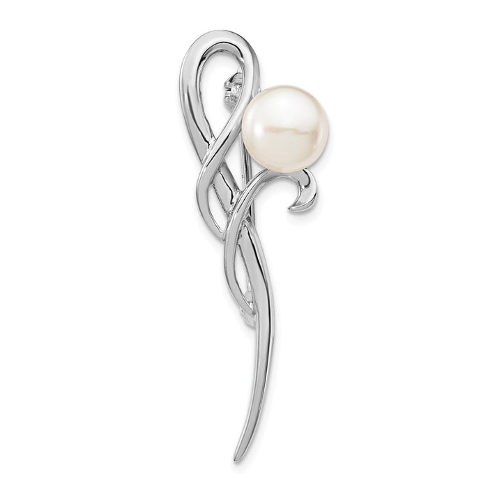 925 Sterling Silver Rhodium Plated 8-9mm White Button FWC Pearl Brooch