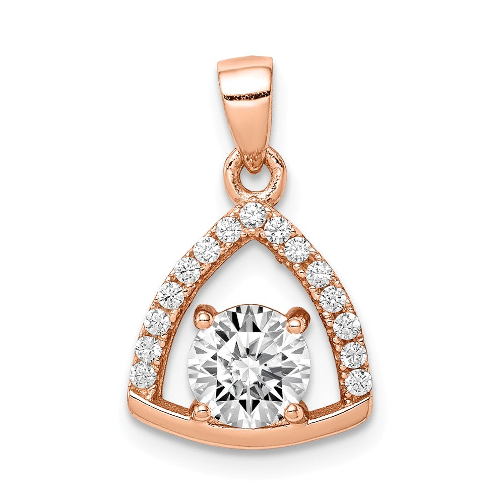 Million Charms Sterling Silver Rose-Tone Triangle (Cubic Zirconia) CZ Pendant