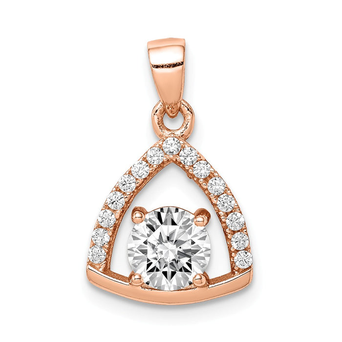 Million Charms Sterling Silver Rose-Tone Triangle (Cubic Zirconia) CZ Pendant