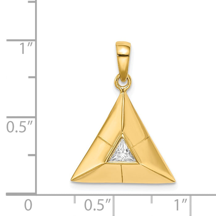 Million Charms Sterling Silver Gold-Plated Triangular Origami (Cubic Zirconia) CZ Pendant