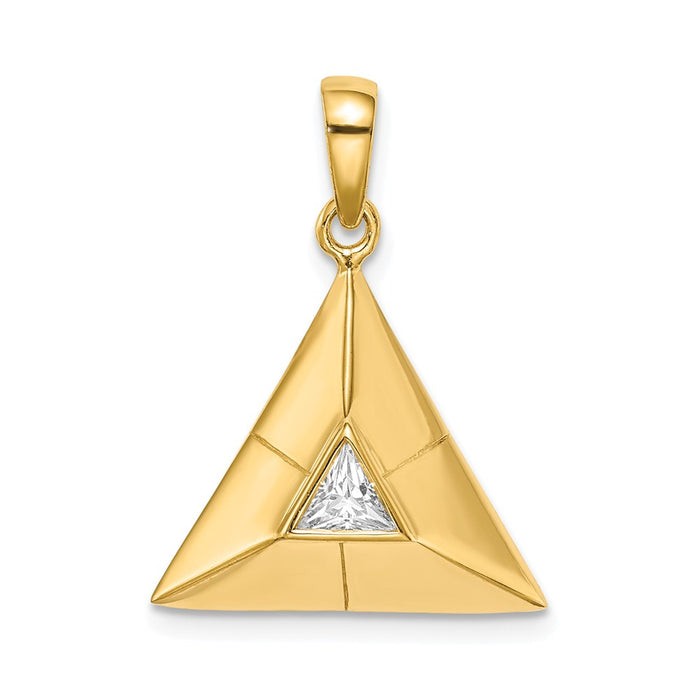 Million Charms Sterling Silver Gold-Plated Triangular Origami (Cubic Zirconia) CZ Pendant